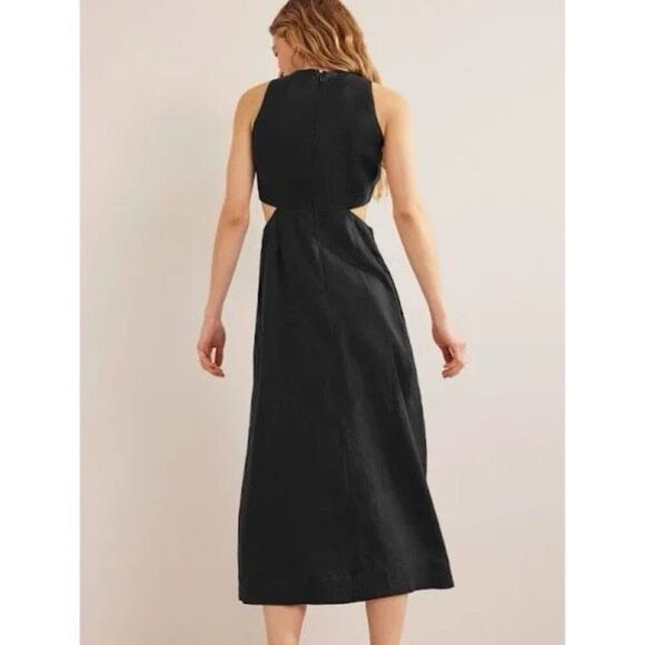Boden Linen Cut Out Midi Dress Black - Picture 2 of 7